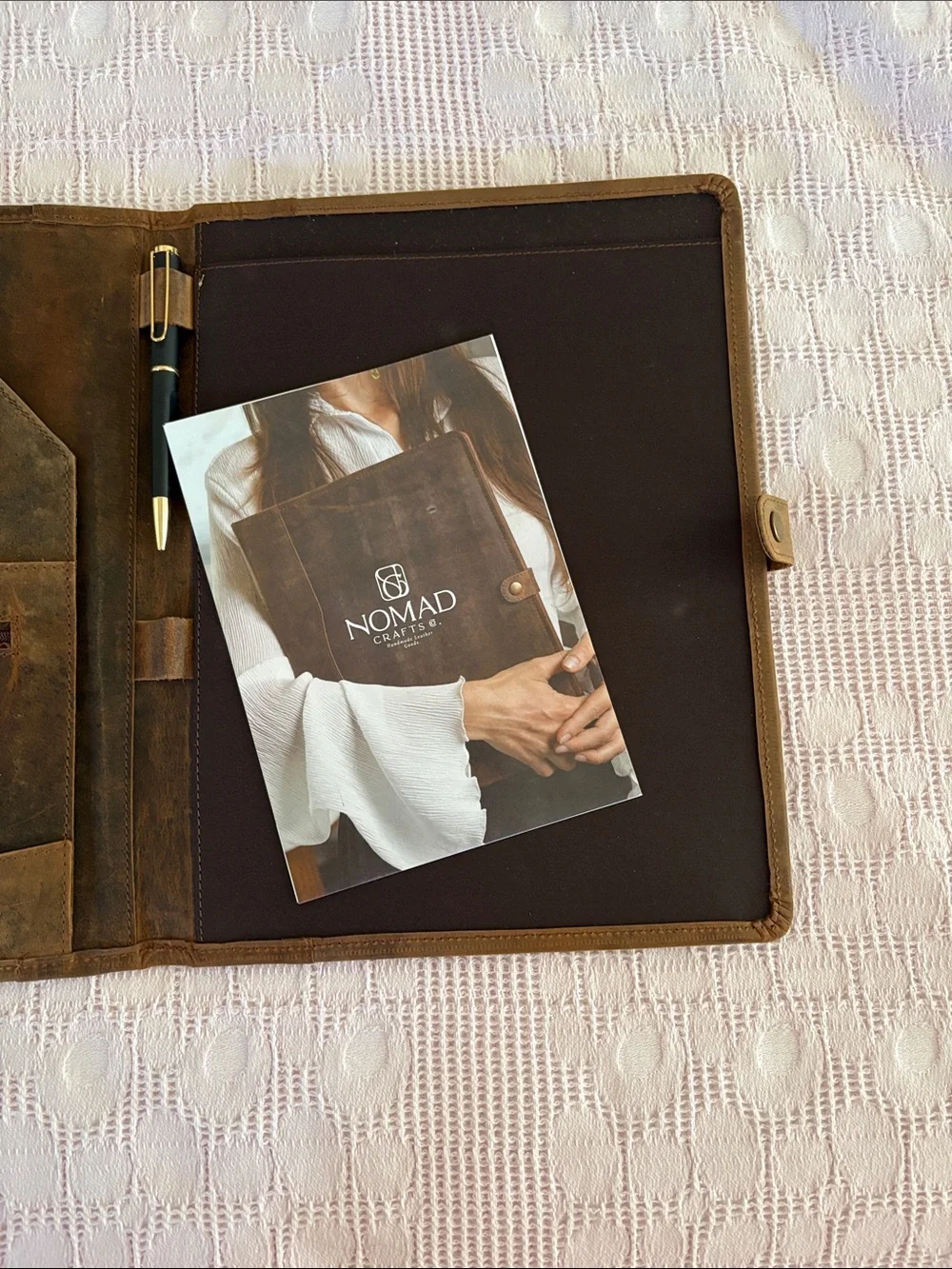 Nomad Craft Leather Padfolio Binder With Pen Professional Portfolio Brown New